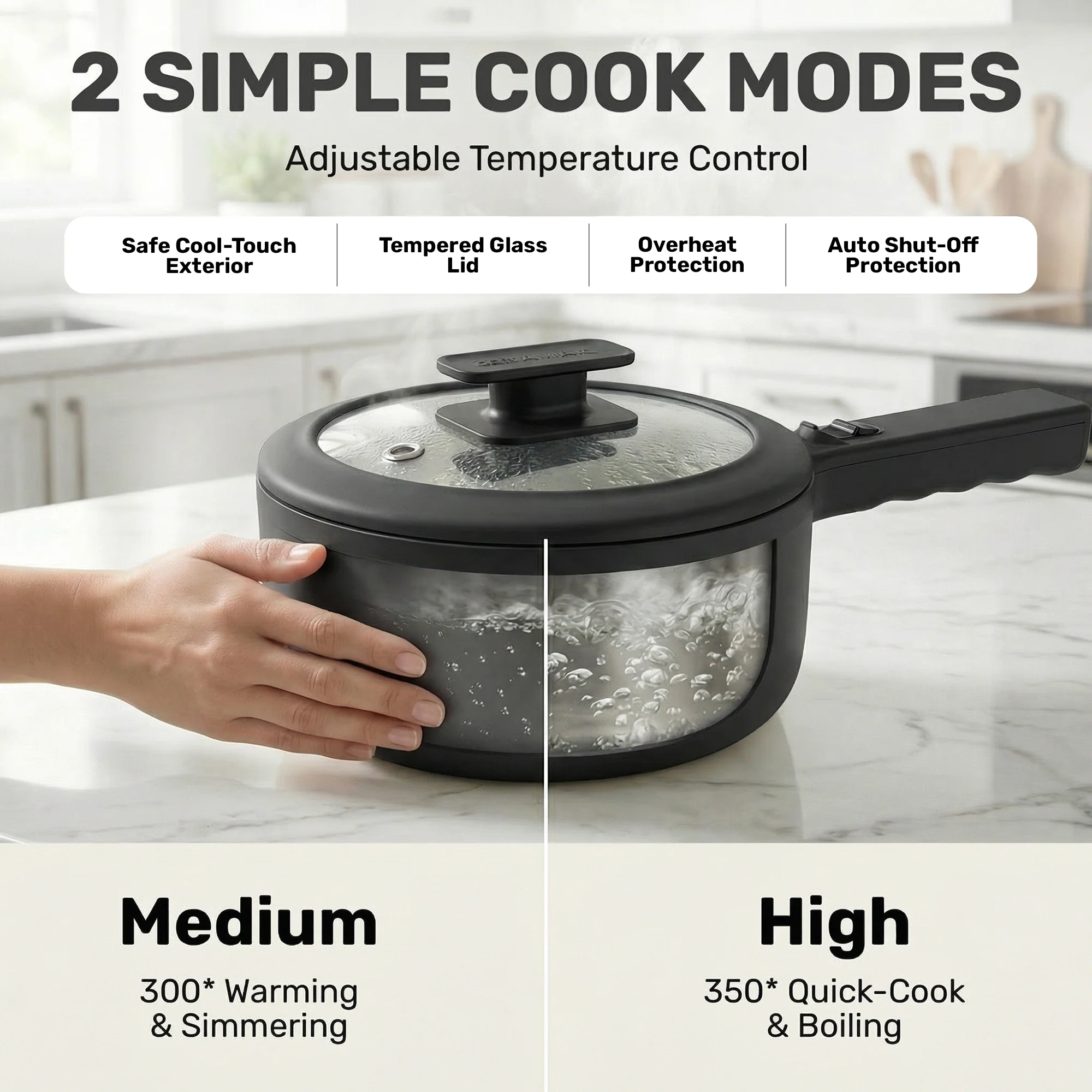 Ceramax Electric Cooker Nonstick Ceramic Skillet Pan Hot Pot Mini Cooker with Lid Steamer - Image 17