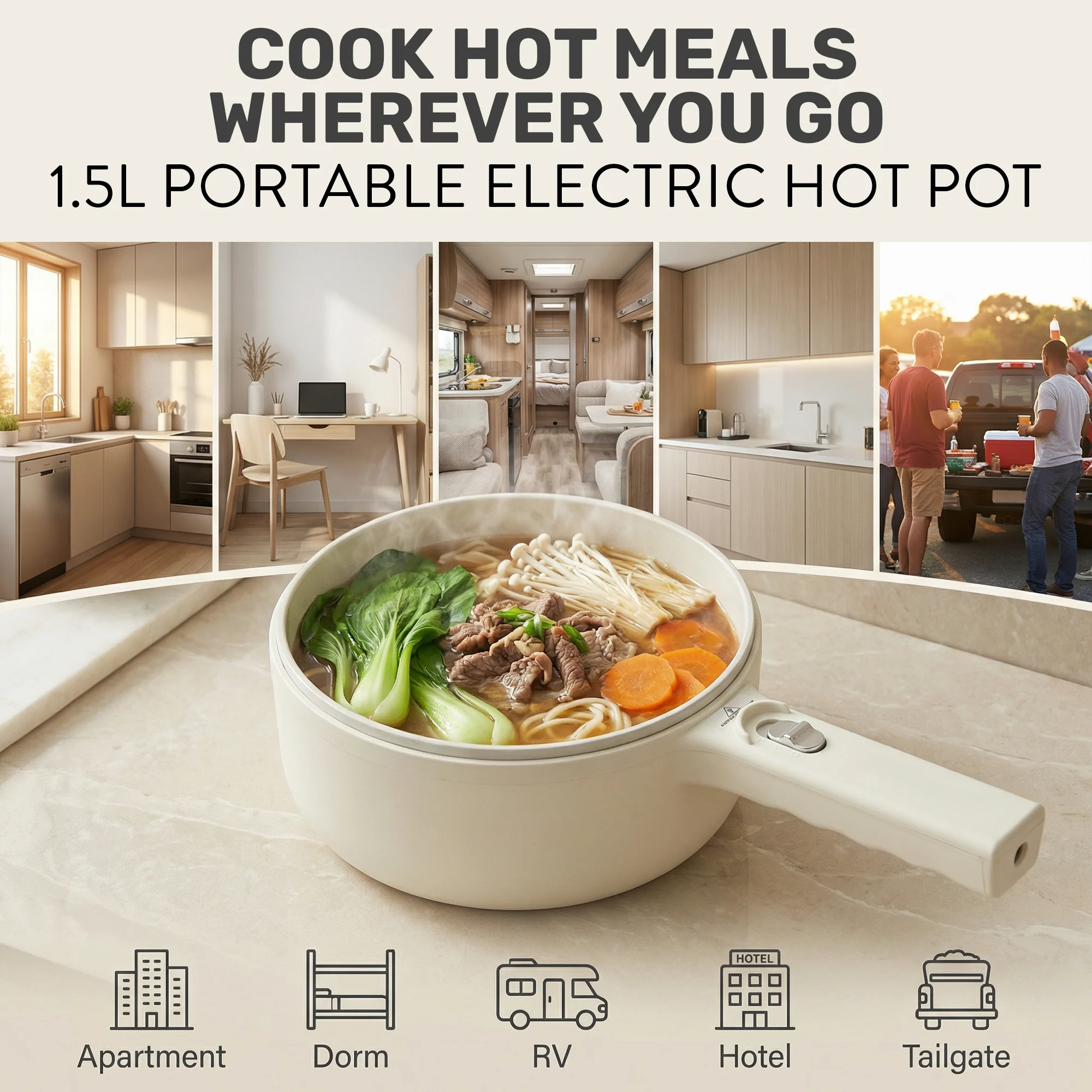 Ceramax Electric Cooker Nonstick Ceramic Skillet Pan Hot Pot Mini Cooker with Lid Steamer - Image 3