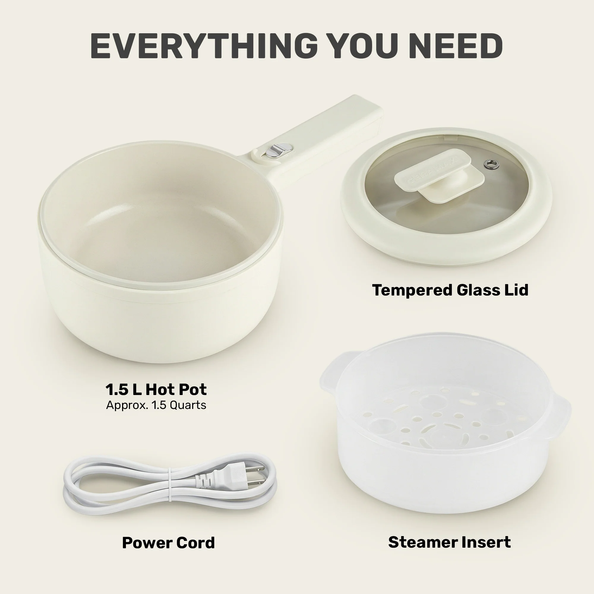Ceramax Electric Cooker Nonstick Ceramic Skillet Pan Hot Pot Mini Cooker with Lid Steamer - Image 6
