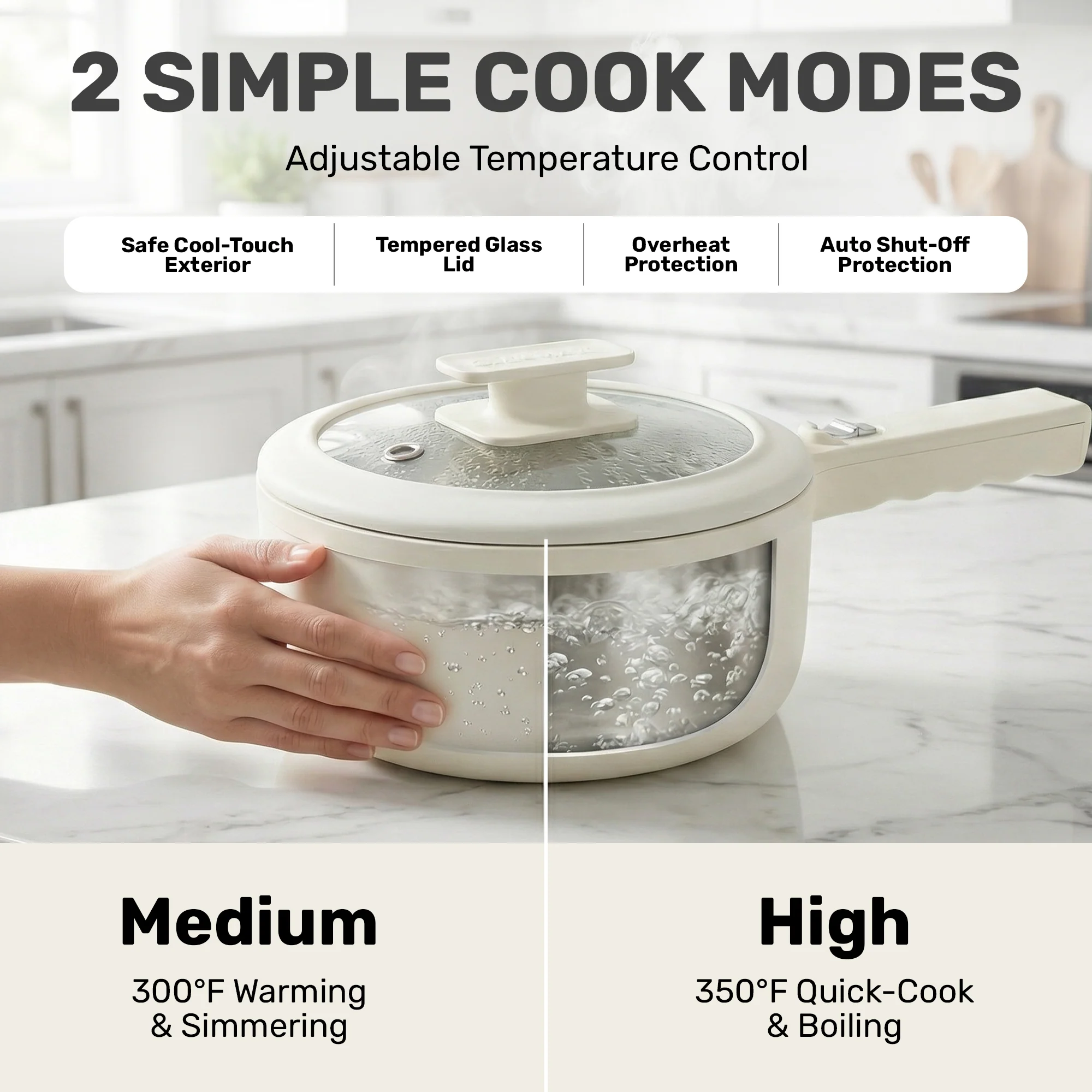 Ceramax Electric Cooker Nonstick Ceramic Skillet Pan Hot Pot Mini Cooker with Lid Steamer - Image 8
