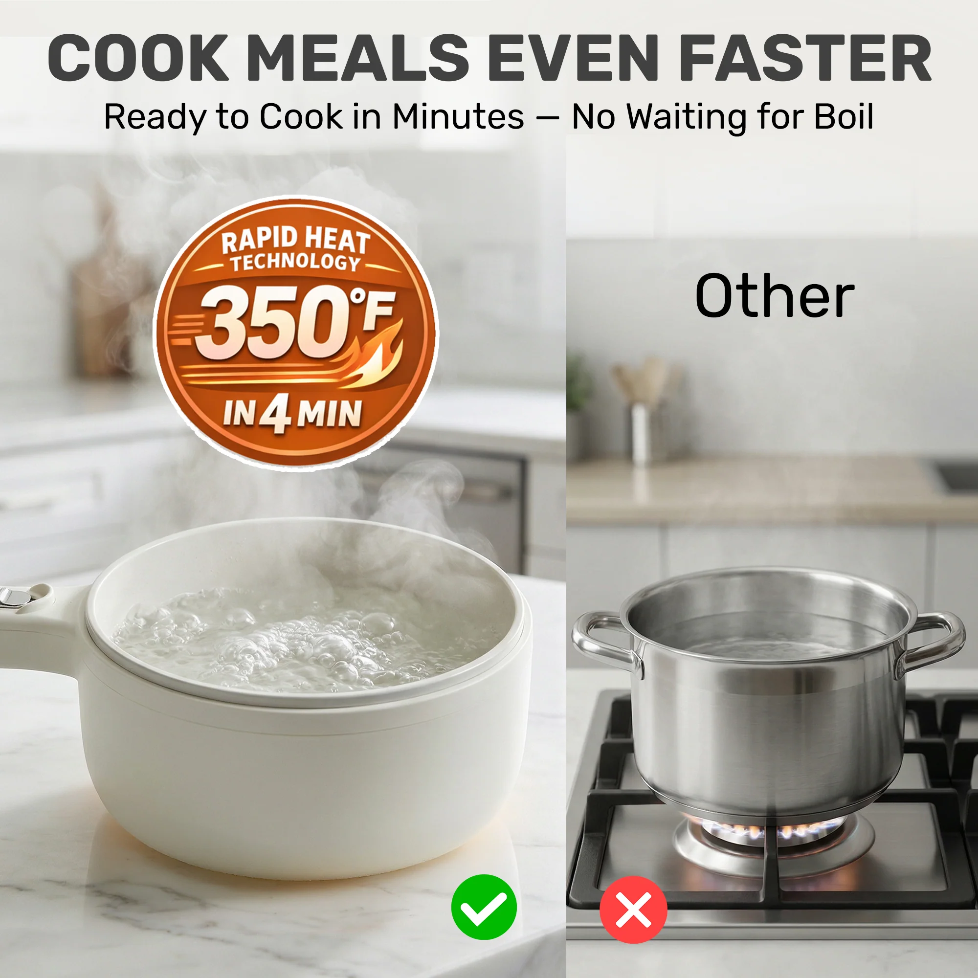 Ceramax Electric Cooker Nonstick Ceramic Skillet Pan Hot Pot Mini Cooker with Lid Steamer - Image 9